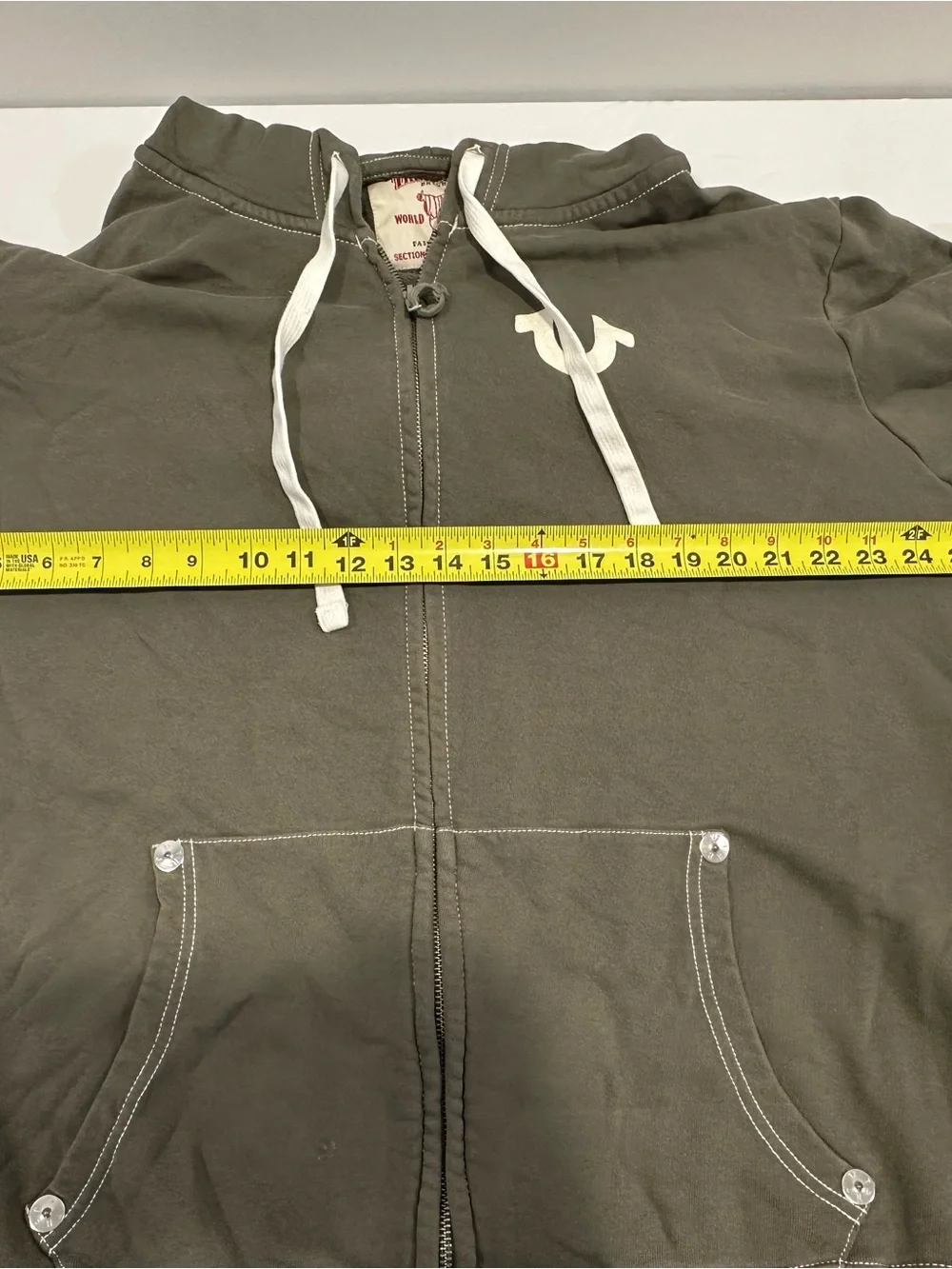 True Religion Olive Zip Hoodie with White Logo Accent